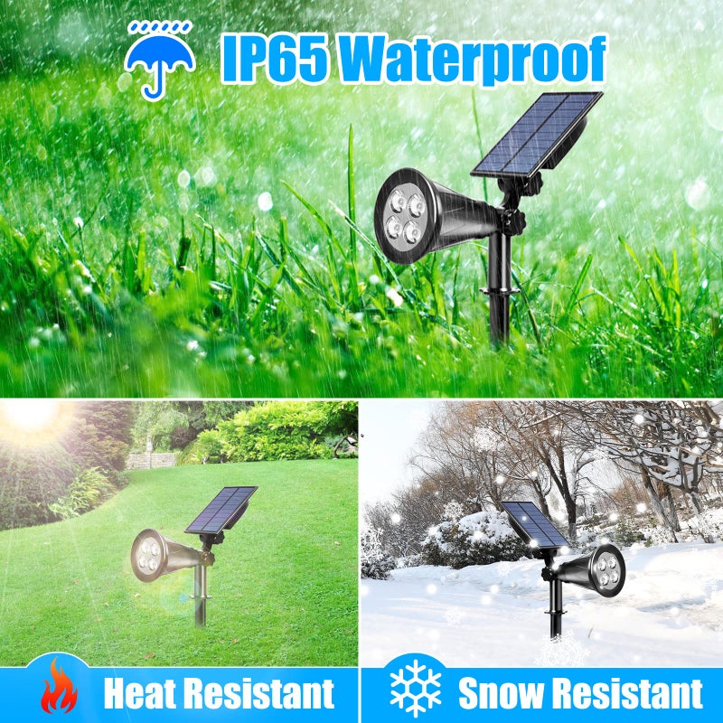 T-SUN Solar Spotlights Outdoor, 2 Pack White LED Landscape Lights, Waterproof Solar Powered Light with Auto On/Off, Adjustable Wall Lights for Yard, Garden, Patio, Driveway, Pool - Image 4